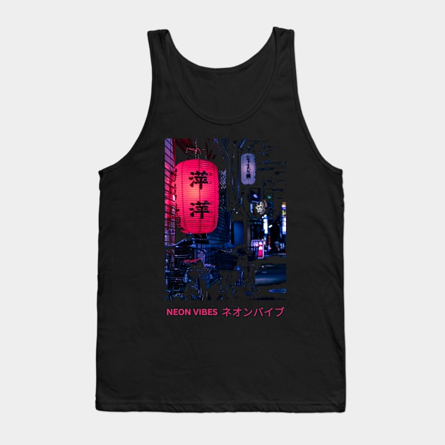 Japanese Neon Lantern Vibes Tank Top by Ampzy